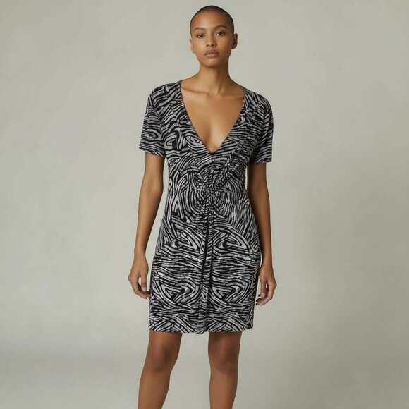 Daisy Fuentes Zebra Print Twist Front V-Neck Dress L Black White Stretchy - Picture 1 of 8